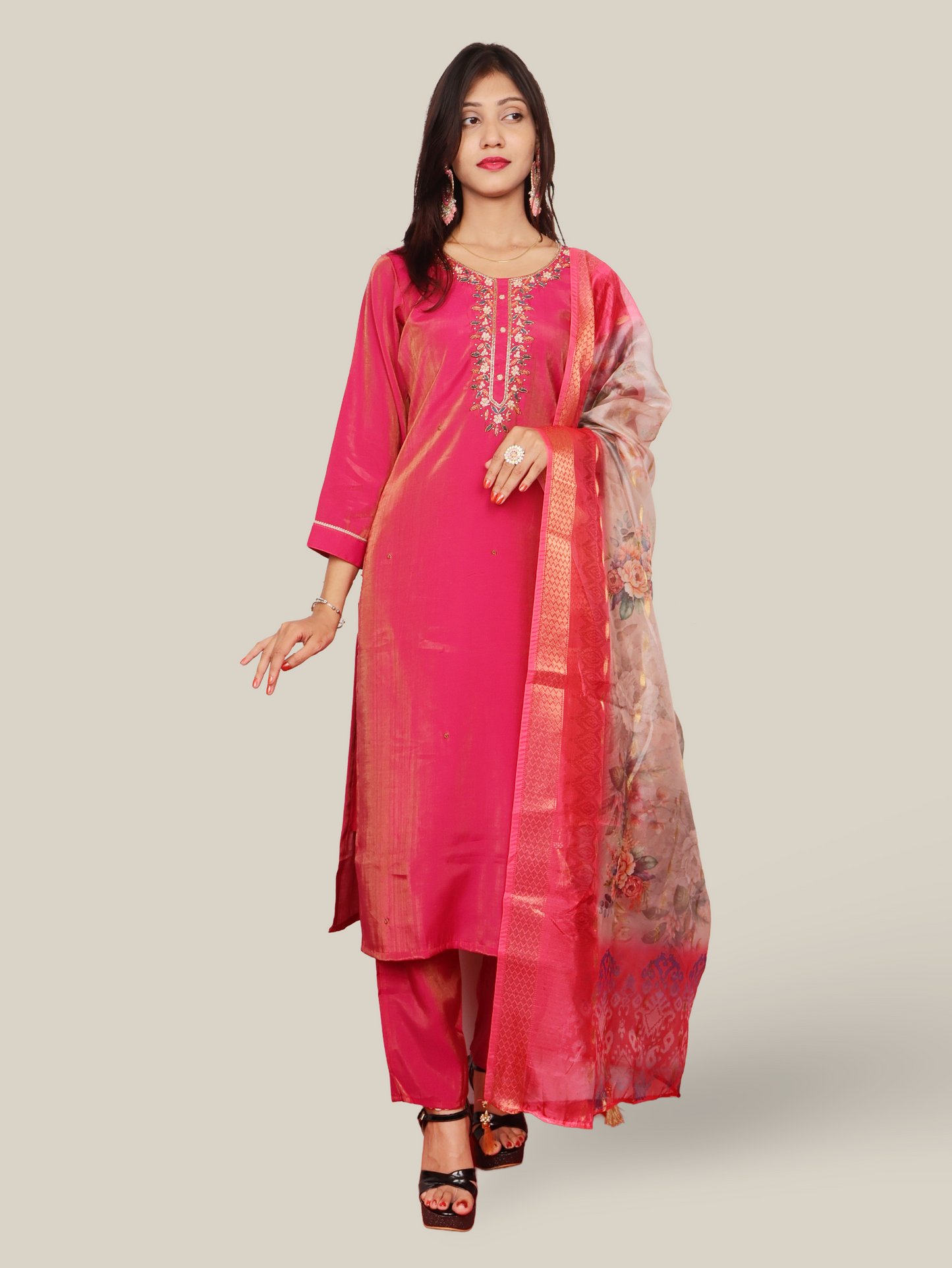 Women's Straight Kurta-Pant, and Dupatta Set