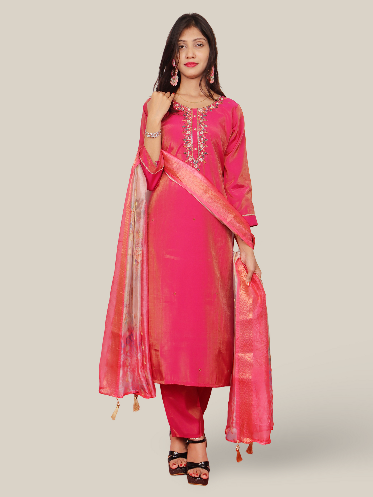 Women's Straight Kurta-Pant, and Dupatta Set