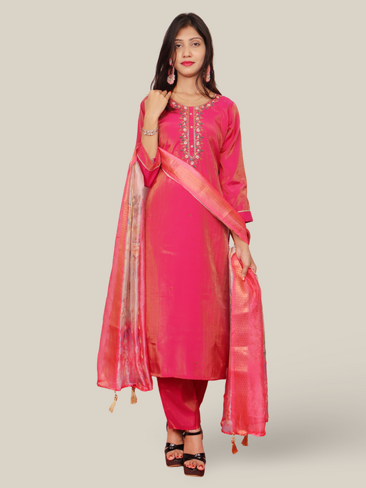 Women's Straight Kurta-Pant, and Dupatta Set